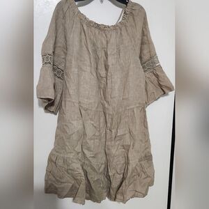 Terzo Millenio Made in Italy 100% Linen tiered mini sundress off shoulder M